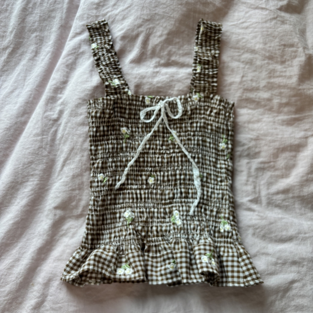 Chic Brown Floral Camisole with Smocked Design